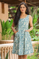 Blue Boat neck Shift Short Dress
