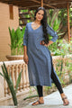 Indigo Checks Print Straight Kurti
