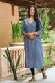 Indigo Checks Print Straight Kurti