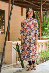Blue Kalamkari Print A-line Kurti