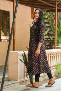 Black Printed A-line Kurti