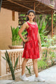 Red Boat Neck Shift Short Dress