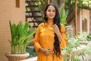 Mustard Solid Printed Kurti