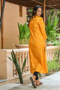 Mustard Solid Printed Kurti