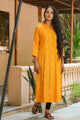 Mustard Solid Printed Kurti