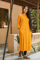 Mustard Solid Printed Kurti
