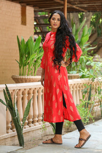 Red Golden Printed Kurti