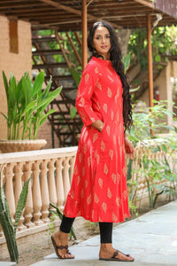 Red Golden Printed Kurti