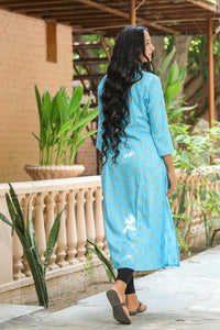 Turquoise Golden Printed Kurti