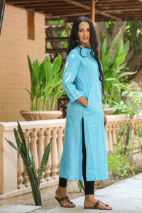 Turquoise Golden Printed Kurti