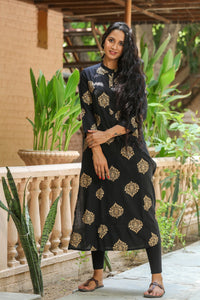 Black Golden Printed Kurti