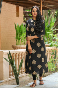Black Golden Printed Kurti