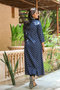 Navy Blue Golden Printed Kurti