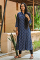 Navy Blue Golden Printed Kurti