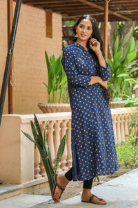 Navy Blue Golden Printed Kurti
