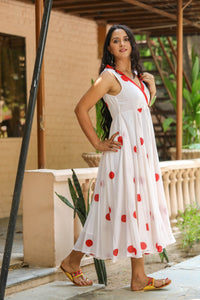 White Polka Dot Anghrakha Dress