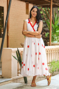 White Polka Dot Anghrakha Dress