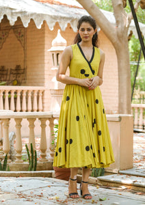 Yellow Polka Dot Anghrakha Dress