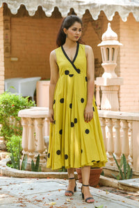 Yellow Polka Dot Anghrakha Dress