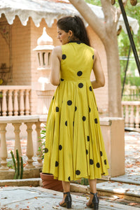 Yellow Polka Dot Anghrakha Dress
