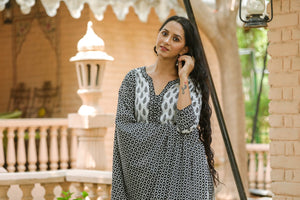 White & Black Sanganeri Block Butti Suit Set