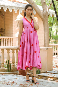 Pink Polka Dot Anghrakha Dress
