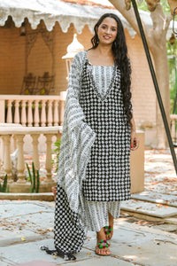 Black & White Square Neck Suit Set