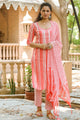 Coral Strip Print Embroidery Neck Suit Set