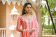 Coral Strip Print Embroidery Neck Suit Set