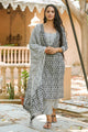 White & Black Block Printed Suit Set