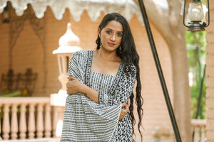 White & Black Block Printed Suit Set