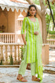 Green Strip Print Embroidery Neck Suit Set