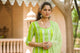 Green Strip Print Embroidery Neck Suit Set