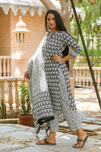 Black & White Triangle Block Print Suit Set