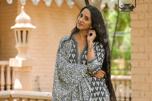 Black & White Triangle Block Print Suit Set