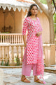 Pink Block Print Embroidery Neck Suit Set