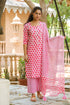 Pink Block Print Embroidery Neck Suit Set
