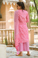 Pink Block Print Embroidery Neck Suit Set
