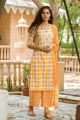 Orange Block Print Embroidery Neck Suit Set