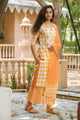 Orange Block Print Embroidery Neck Suit Set