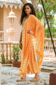 Orange Block Print Embroidery Neck Suit Set