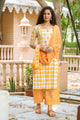 Orange Block Print Embroidery Neck Suit Set