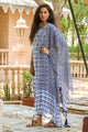 Blue Block Print Embroidery Neck Suit Set