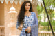 Blue Block Print Embroidery Neck Suit Set