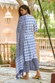 Blue Block Print Embroidery Neck Suit Set