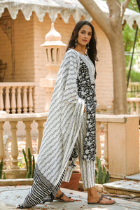 Black & White Jaal Block Print Suit Set
