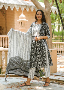 Black & White Jaal Block Print Suit Set
