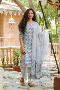 Grey Printed Gota Work Suit Set