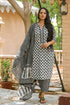 White & Black Block Butti Print Suit Set