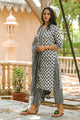 White & Black Block Butti Print Suit Set